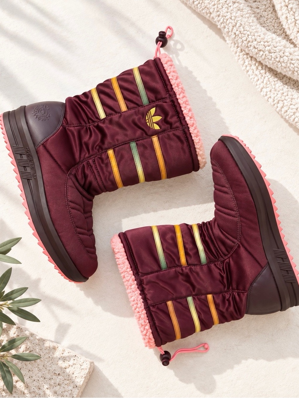 Adidas Burgundy Winter Boots Pink Sherpa Lining Women’s 8